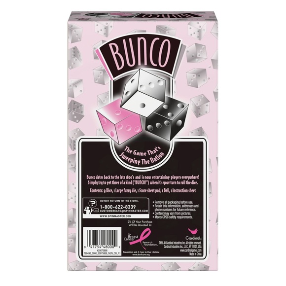 Bunco Dice Game Deluxe in Tin 9 Dice, 1 Large Fuzzy Die, Score Sheet, Bell - Picture 1 of 2
